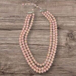 Vintage 1950 Vibe Pink Faux Champgne Pearl Triple Strand Necklace Shine Barbie